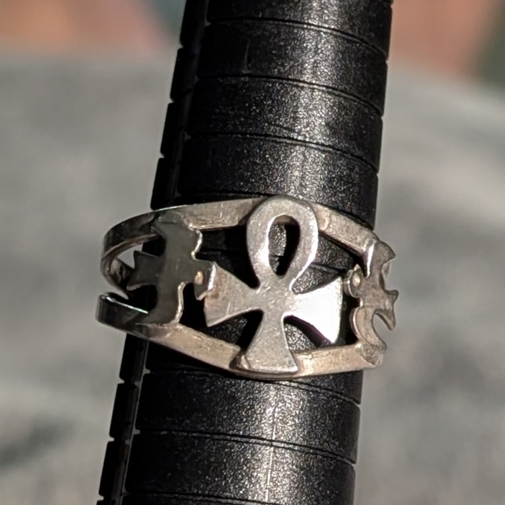 Silver Adjustable Ankh Ring
